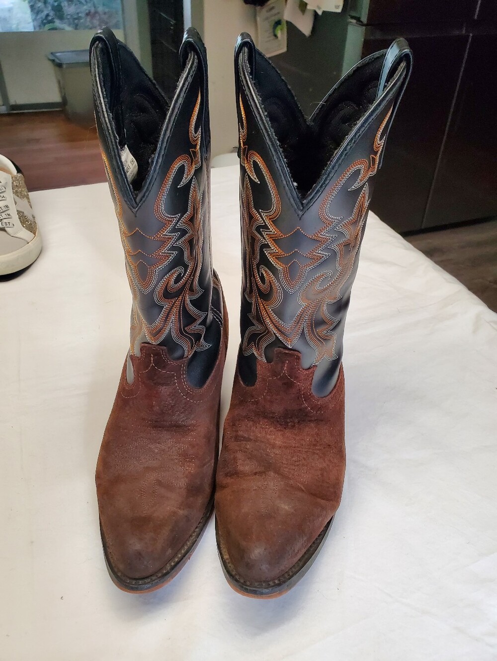 Masterson Boot Co Men's 10.5D Western Cowboy Boots Two-Tone Brown Suede Black